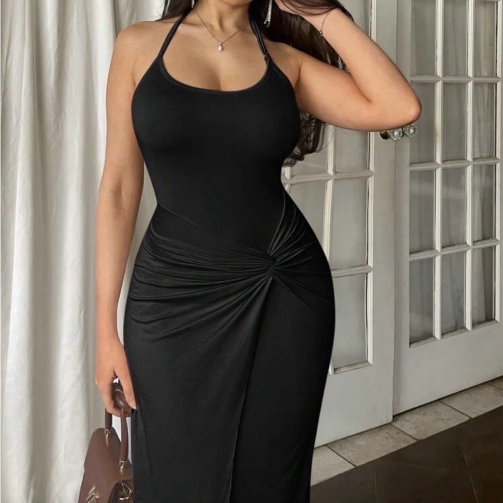 Elegant Black Halter Dress